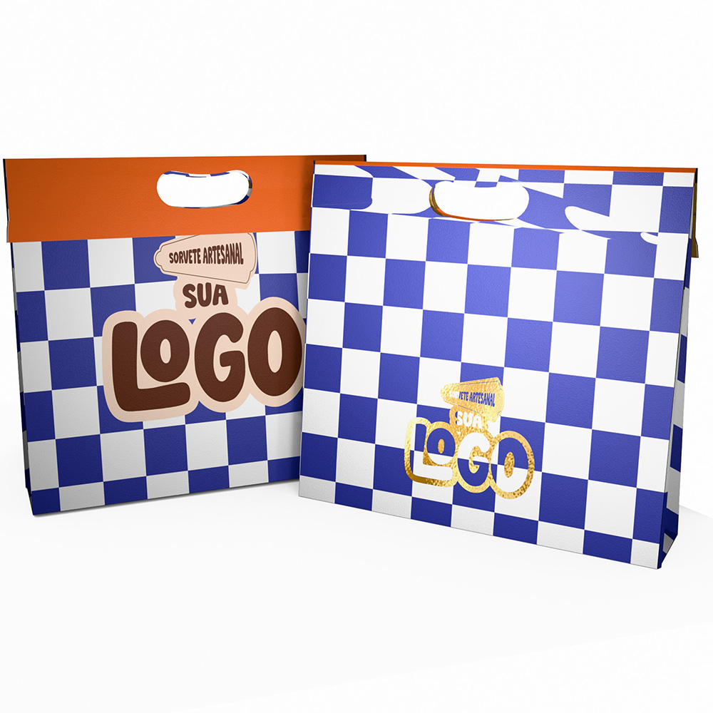 Sacola Duplex 210g Branco Com Hotstamping Boca Palhaço Horizontal · L30 × P8 × A22 cm (aprox.) — 250 unidades
